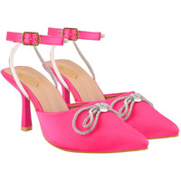 Women's Magenta Satin High Heel Sandals Pointed Toe Party Heels With Rhinestone Bow & Ankle Strap  Elegant Stilettos For Weddings & Events Eu39