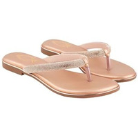 Shoetopia Embellished Rhinstone Strap Rose-Gold Flats For Women & Girls /Eu36
