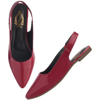 Shoetopia Solid Slingback Pointed Toe Cherry Flat Sandals For Women & Girls /Eu36