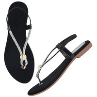 Shoeopia Embellished Strap Silver Flat Sandals For Women & Girls /Eu41