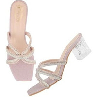 Shoetopia Stylish Embellished Rhinstone Detailed Rose-Gold Heels For Women & Girls /Eu37