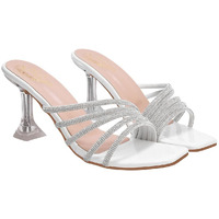 Shoetopia Womens Silver Rhinestone Strap Heeled Sandals  Block Heel, Open Toe, Party & Wedding Footwear Eu 41