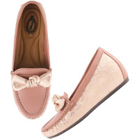 Shoetopia Upper Bow Detailed Peach Loafers For Women & Gilrs /Eu37