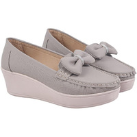 Shoetopia Upper Bow Detailed Grey Loafers For Women & Gilrs /Eu37