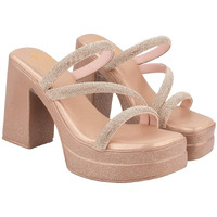 Shoetopia Embellished Rose-Gold Block Heels For Women & Girls /Eu39