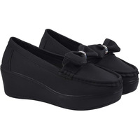 Shoetopia Upper Bow Detailed Black Loafers For Women & Gilrs /Eu37