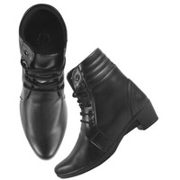 Shoetopia Women's Black Ankle-Length Lace-Up Boots With Low Block Heel  Comfortable Faux Leather Casual Booties For Daily Eu40