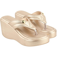 Shoetopia Women's Stylish & Durable Synthetic Wedge Sandals With Resin Footwear Comfort, Perfect For Casual & Dressy Occasions, Trendy Design, Adjustable Fit-Golden-Eu40