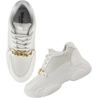 Shoetopia Chain Detailed White Sneakers For Girls-Eu41