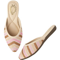 Shoetopia Emberoidered Cream Flat Mules For Women & Girls /Eu38