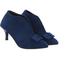 Shoetopia Women's Bluesuede Ankle Boot Heels  Pointed Toe With Bow Detail, Stylish & Comfortable Shoes Eu36