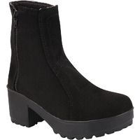 Shoetopia Girls Black Casual Solid Mid Top Heeled Boots