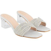 Shoetopia Embellished Rhinstone Silver Heels For Women & Girls /Eu37