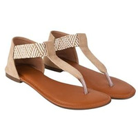 Shoetopia Women's Ethnic Style T-Strap Sandals Cream Chevron Ankle Strap Flats For Casual & Festive Comfortable & Stylish Party Eu42