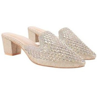 Shoetopia Embellished Golden Heeled Mules For Women & Girls /Eu41