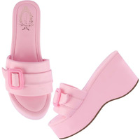 Shoetopia Women's Pink Platform Slip-On Sandals  Chunky Wedge Slides With Buckle Strap Stylish Comfortable, Durable Perfect For Casual & Party Eu36