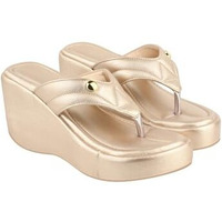 Shoetopia Women's Stylish & Durable Synthetic Wedge Sandals With Resin Footwear Comfort, Perfect For Casual & Dressy Occasions, Trendy Design, Adjustable Fit-Golden-Eu39