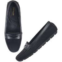 Shoetopia Upper Suede Detailed Black Loafers For Women & Girls /Eu42
