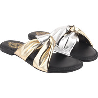 Shoetopia Girls Golden Flat Slide Sandals  Soft Suede Knot Strap Casual Summer Slip-Ons For Everyday Comfort Stylish, |Footwear Lightweight| Durable Design Perfect For Casual Outings Women Eu42