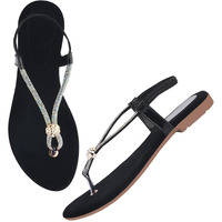 Shoeopia Embellished Strap Silver Flat Sandals For Women & Girls /Eu37