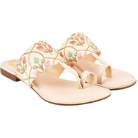 Shoetopia Embroidered Ethnic Cream Kolhapuri Flats For Women & Girls /Uk3