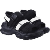 Shoetopia Smart Casual Black & White Sporty Sandals For Women & Girls /Eu37