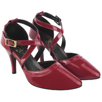 Shoetopia Women's Cherry Patent Leather Heels || Cross Strap Closed Toe Pumps With Buckle || Stylish High Heel Perfect For Office, Weddings, Cocktail Parties & Formal Events Eu36
