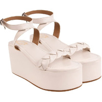 Shoetopia Stylish Braid Style Strap Cream Platform Heels For Women & Girls /Uk2