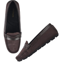 Shoetopia Upper Suede Detailed Brown Loafers For Women & Girls /Eu36