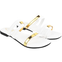 Shoetopia Statement White & Golden Slip-On Flats For Women & Girls /Uk8