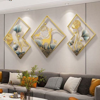 Antique 3Pcs/Set Modern Unique Design Metal Wall Decor With Gold & Blue Ginkgo Leaves, Art Home Decor For Living Room,Dinning Room ,Farmhouse