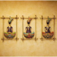 Lamcy Plaza Metal Musician Wall Mount Hanging Showpiece- 15 Inch (Set Of 3) | Iron Playing Musical Instrument | Idol Figurine Showpieces | Wall Hanging For Home Decor (Multicolor)