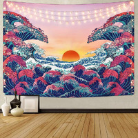 Hasthip Sunset Wall Tapestry Forest Tree Tapestry Mountain Tapestry Wall Hanging Psychedelic Nature Polyester Landscape Tapestry Wall Decor For Bedroom(51"X59"), Polyester, Blue
