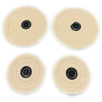 Aone Polishing White Muslin Cloth Buff 4X50 & 6"X50 Folds Stitched Buffing Wheel Leather Hub Kit Of 4 To Polish & Buff Gold,Silver,Other Metals For Jewellery,Watchmaking,Hobby Craft For Bench Grinder