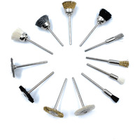 Aone Nylon, Brass & Steel 12Pcs Mix End Brushes For Polish,Buff,Cleaning,Finishing,Deburring,Rust Removal For Dremel Rotary Tool, Micro Motor, Polishing Machine For Jewellery, Watchmaking, Crafts Diy