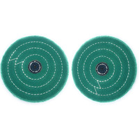 Aone Polishing Green Muslin Cloth Buff 6"X50 Folds 2Pcs Stitched Buffing Wheel With Leather Hub To Polish & Buff Gold, Silver & Other Metals For Jewellery, Watchmaking, Hobby Craft For Bench Grinder