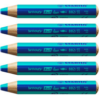 Multi-Talented Pencil - Stabilo Woody 3 In 1 Duo - Pack Of 5 - Ultramarine/Turquoise
