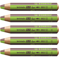 Stabilo Multi-Talented Pencil Woody 3 In 1 Duo - Pack Of 5 - Light Green/Brown