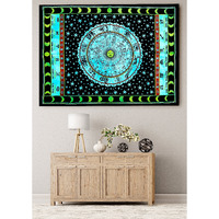 Handicraft-Palace Turquoise Astrology Mandala Printed Poster Cotton Small Tapestry Wall Decor Wall Hanging Wall Decorative Hanging Poster