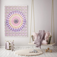 Handicraft-Palace Pink Peacock Mandala Printed Small Table Cover Poster Wall Poster Table Cover Yoga Mat Small Tapestry Hall Decorative Art Cotton Wall Hanging