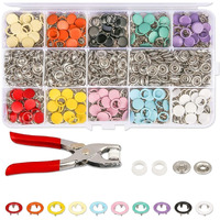 Cofiex Premium Snap Buttons Kit (100Pcs Silver Button + 100Pcs Color Ring) -Metal Thickened Fasteners Set With Hand Pliers -Easy 9.5Mm Five-Claw Buckle Set For Children's Clothing Household Machine Press Tool Included