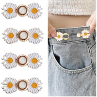 Cofiex Instant Jeans Button Pins Waist Tightener Set, Adjustable No-Sew Button Clips For Loose Pants & Skirts, Detachable Flower Jeans Buttons, Easy Waist Adjuster For Jeans, Pants, Robes (Pack Of 2)