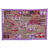 Handicraft-Palace Cotton Patchwork Embroidery Tapestry Cotton Wall Decor Hanging Beaded Tapestries 60" X 40" Inch (Purple)