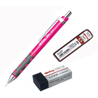Rotring Tikky Mechanical Pencil, 0.5Mm, Neon Pink Plus 2B Lead Box & Eraser