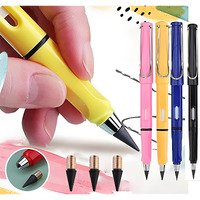 Mil9Us 4 Pcs Never Ending Inkless Pencils, Infinity Everlasting Pencil With 2Pcs Replaceable Graphite Nib, Portable Eraser Unlimited Writing Pencils, Triangle Golf Stationary Set