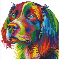 Zodiacal Hue Cross Stitch Kits Stamped Full Range Of Embroidery Kits For Adults Diy 14Ct Cross Stitches Kit Embroidery Patterns For Needlepoint Kit-Rainbow Dog 13.4X13.4 Inch