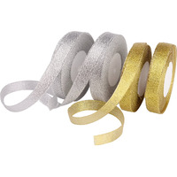 Diy Crafts Glitter Metallic Ribbon 5/8-Inch Wide Sparkly Fabric Ribbon For Gift Crafters Sewing Brithday (Design # No 1, Hair Bows Floral Projects (Gold & Silver))