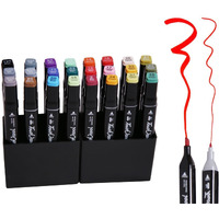 Livzing Dual Tip Art Markers 24 Colours -Sketching-Calligraphy-Drawing-Odorless, Non-Toxic Twin Head Permanent Colouring For Kids-Adult-Beginners, Stationery Sketch Box Set - Multicolor