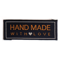 Atmiyamart Handmade With Love Craft Art Fashion Woven Ribbon Tag For Clothing Sewing Sew On Clothes Garment Fabric Polyester Weaving Label Orange On Blue (20X65 Mm) 100 Lable