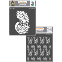 Craftreat Peacock Feather Stencil For Fabric - Side Feathered Peacock And Peacock Feather Background Stencil (2Pcs) - Size: 6X6 Inches (2 Pcs)- Peacock Stencils For Craft And Art